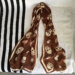Nordstrom Brown Skull Scarf w/ Pastel Pink Hearts